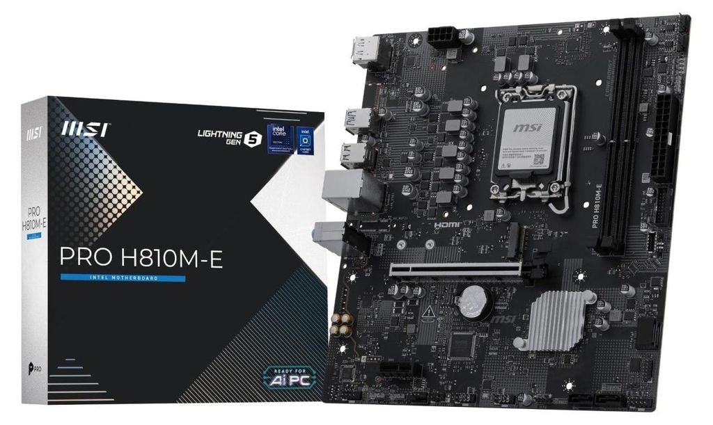 MSI-Mainboard PRO H810M-E, mATX, Sockel LGA1851, Intel H810, DDR5 128 GB, PCIe 5.0, M.2 Gen4, 2,5-Gbit-LAN