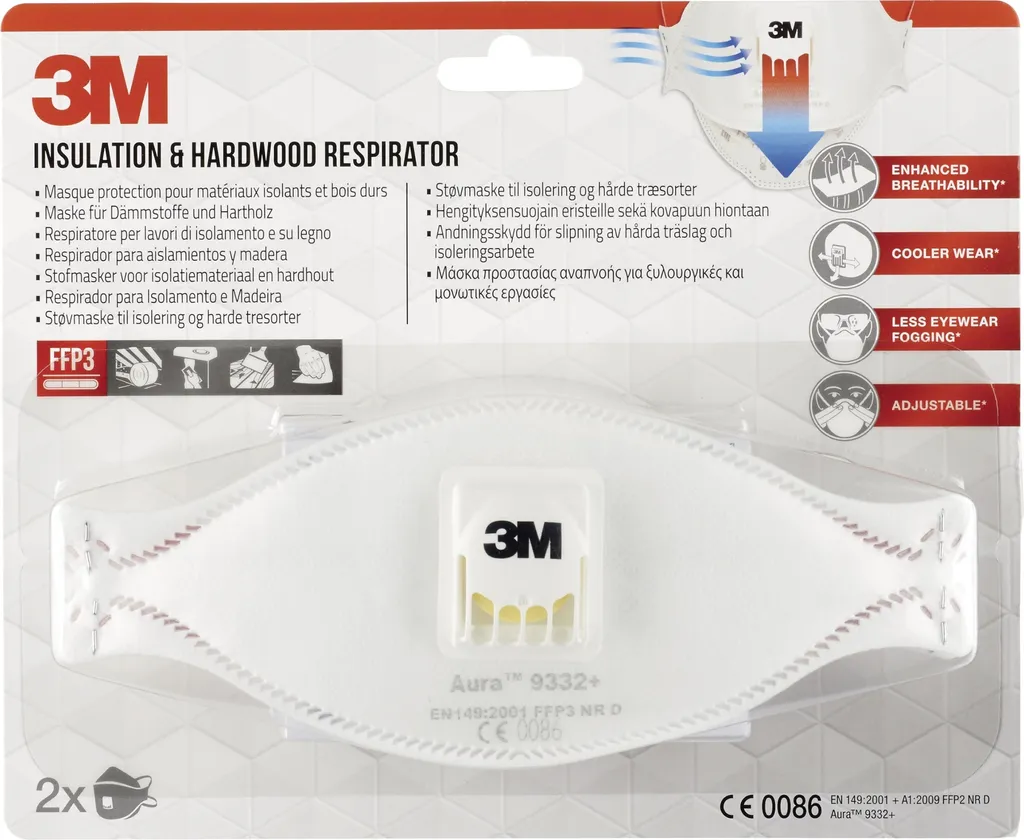 Masque 3M Aura 9332C2 à soupape Cool Flow FFP3 filtration maximale x2