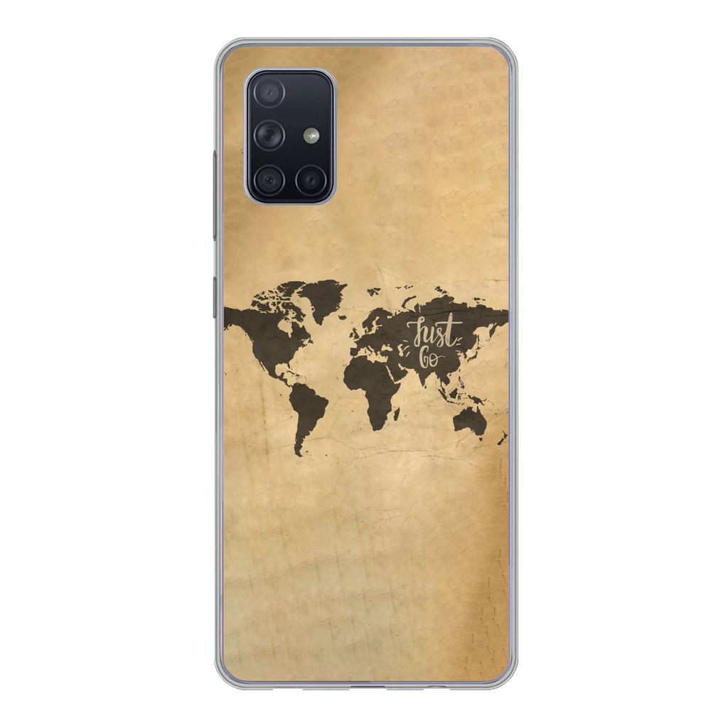MuchoWow Handyhülle Schutzhülle Hülle für Samsung Galaxy A51 5G Weltkarte - Karte - Sprichwörter Silikon Softcase Handy Hülle - Abbildung