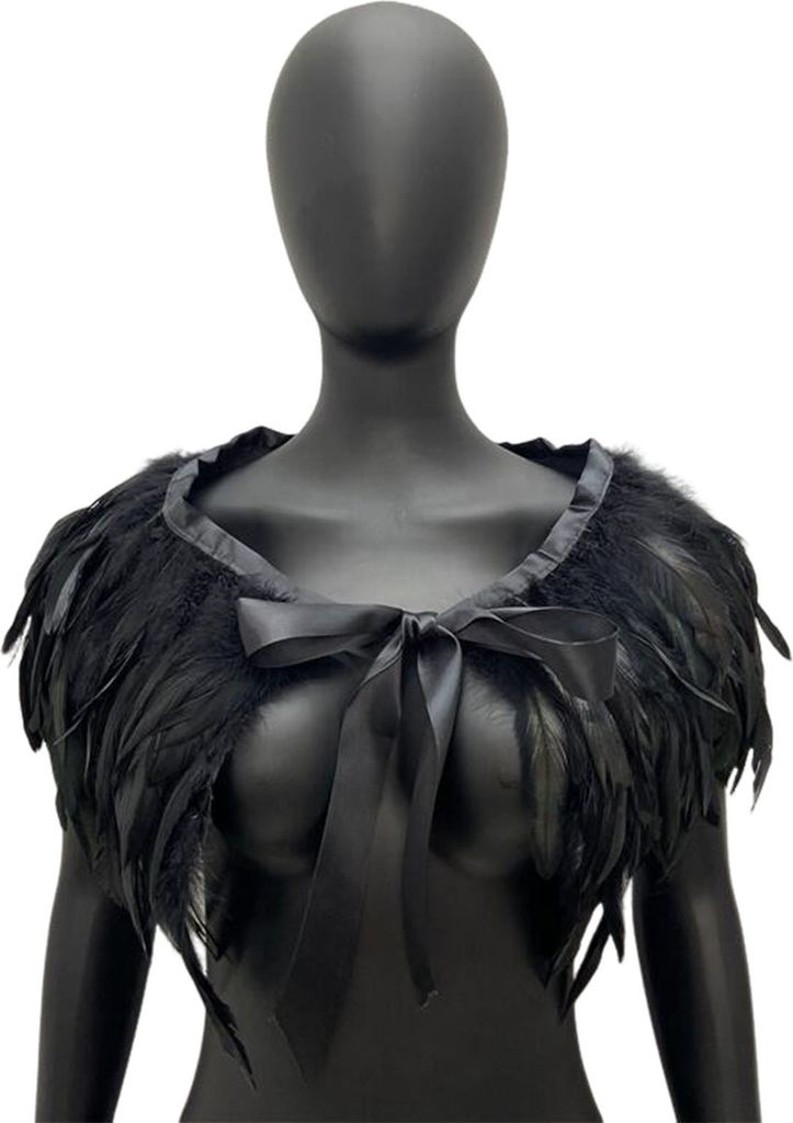 Damen Schal Gothic Stil Feder Cape Schal Schultertuch Karnevalskostüm Handgefertigt Vintage Schal mit verstellbarer Satinkrawatte