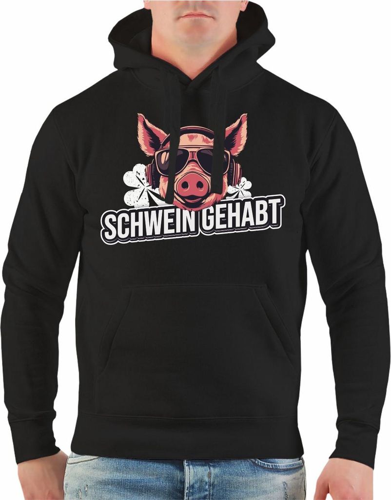 Herren Kapuzenpullover Schwein gehabt