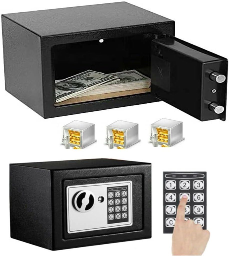 Tooluck Elektronischer Safe Tresor mit Schlüssel & Zahlenschloss, 23x17x17cm Möbeltresor Wandtresor, ink. 2 x Schlüssel & Befestigungsschraube, ...