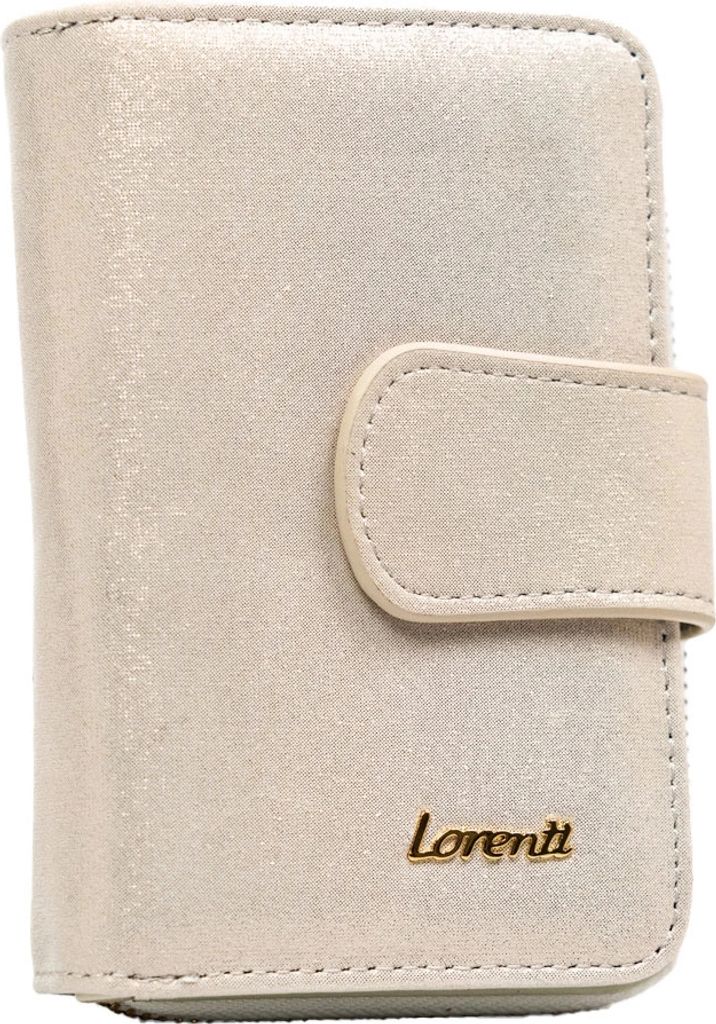 Lorenti | Elegante Brieftasche, aus Leder, mit Druckknopf und Reißverschluss, für Damen, Gold, 8.5x13 cm