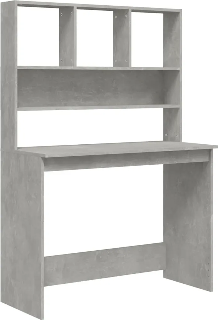 Scrivania Grigio Cemento 102x45x148 cm - Scrittoio Salvaspazio con Mensole