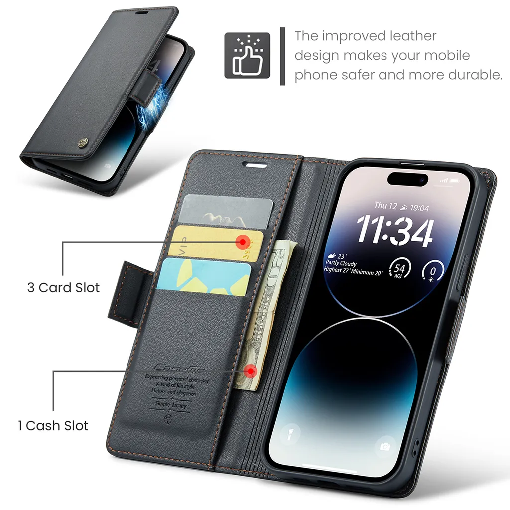 Custodia a Libro iPhone 14 Pro Pelle Nera: Il Tuo Kit da Viaggio - 4