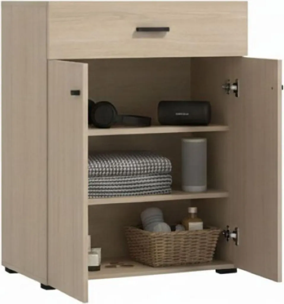 Aménager son Entrée : Meuble Torrice Chêne Clair 77cm avec Grand Tiroir