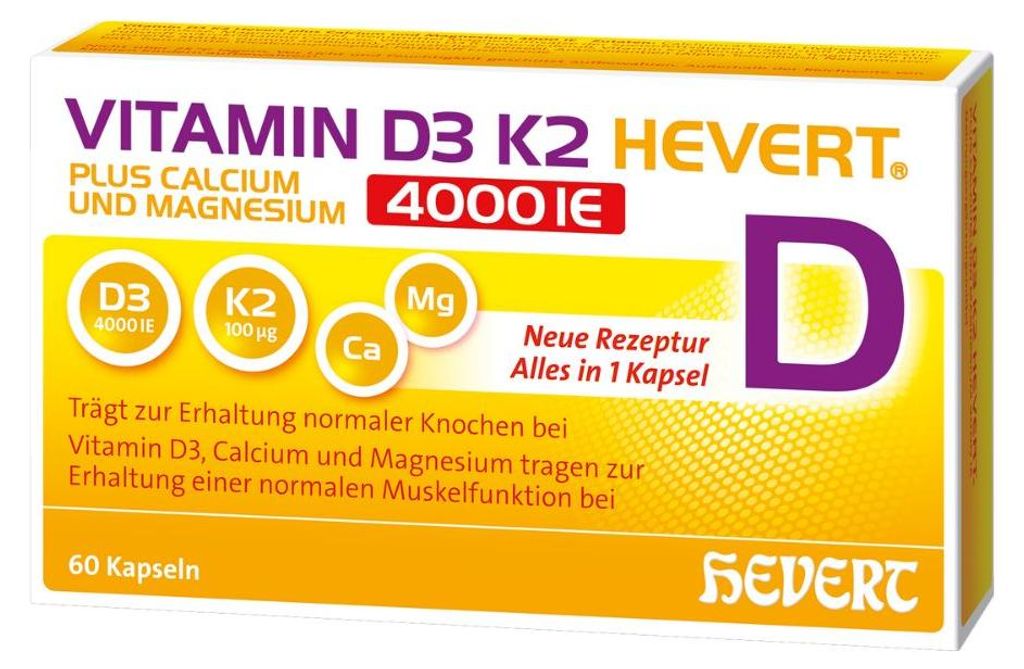 Vitamina D3 K2 Hevert con calcio e magnesio 4000 UI, 60 Immagine del prodotto 