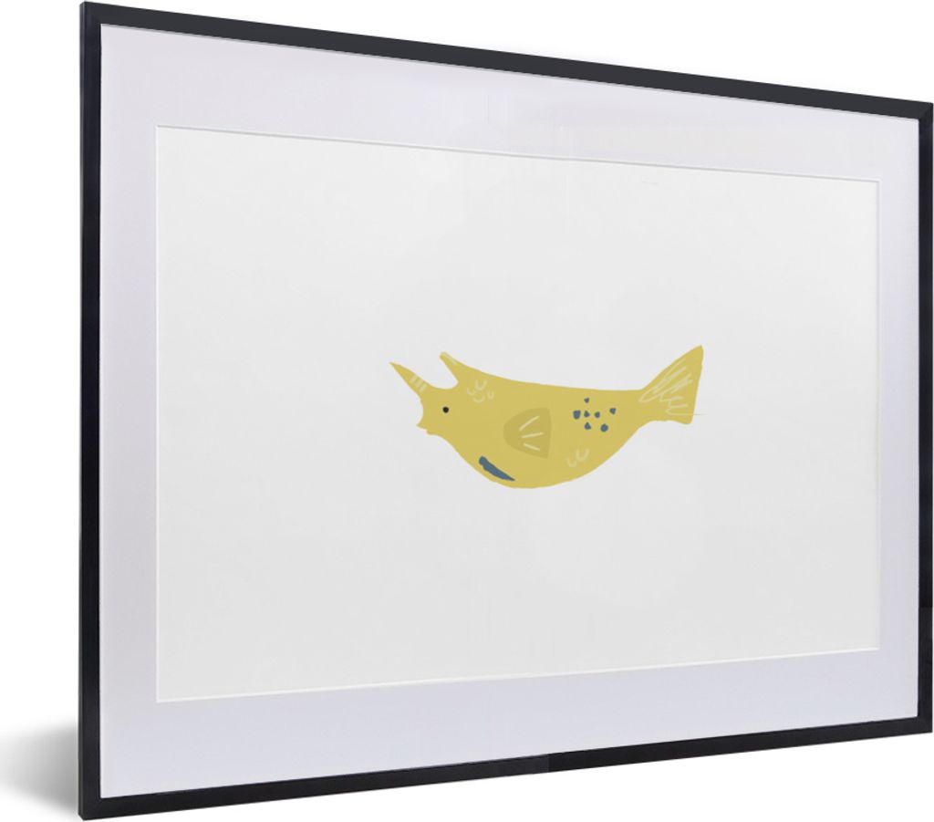 MuchoWow MuchoWow Gerahmtes Poster Fisch - Meer - Gelb - Aquarell 40x30 cm - Poster mit zchwarzem Bilderrahmen - Bilderrahmen - Poster im Rahmen