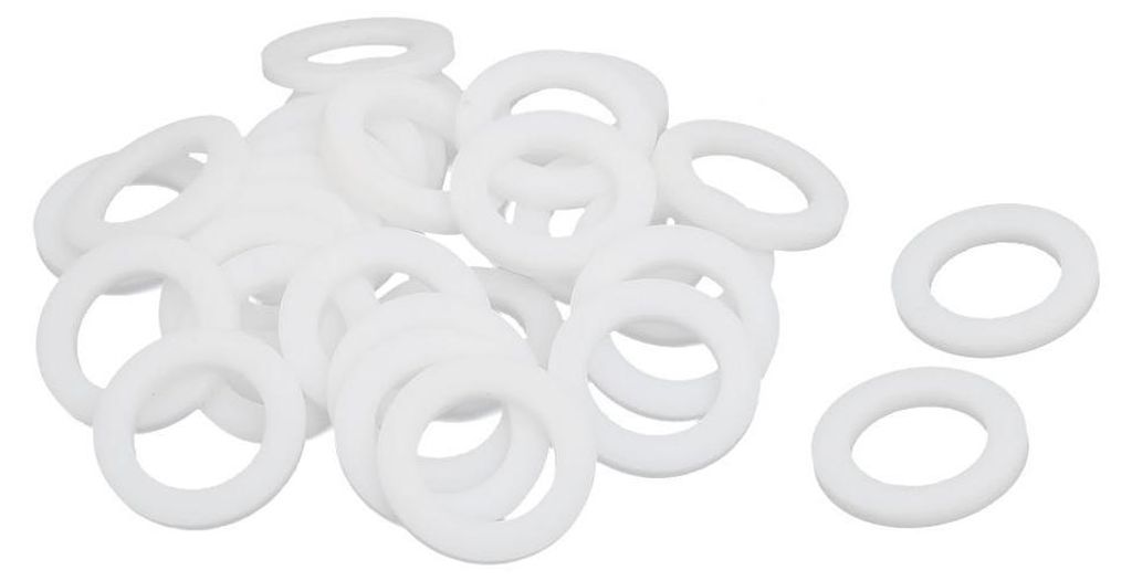 30 Stück PTFE-Flachringe/Dichtungen, 19 mm Außendurchmesser, 12 mm Innendurchmesser, 2 mm Dicke, weiß
