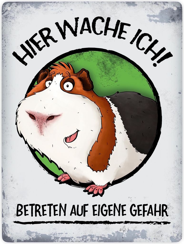 Hier wache ich! Betreten auf eigene Gefahr Metallschild XXL mit Meerschweinchen