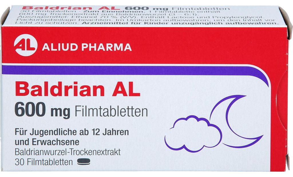 ALIUD PHARMA Baldrian AL 600 mg Filmtabletten zur Linderung von leichter nervöser Anspannung und Schlafstörungen, 30 St. Tabletten