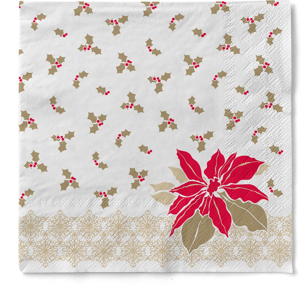 Tissue Serviette Anja, 3-lagig, 33 x 33 cm, 100 Stück - Mank - Weihnachtssterne Floral