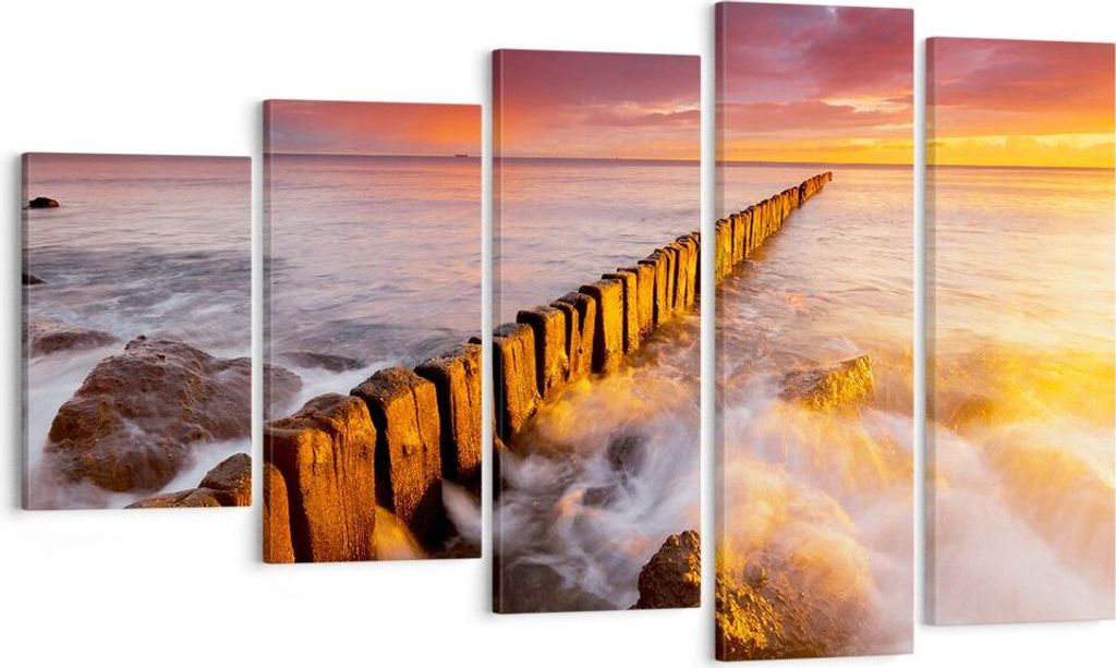 Bild auf Leinwand - Leinwandbild - Boot Landschaft Meer Ostsee - 100x60cm - Wand Bild - Wanddeko - Leinwanddruck - Bilder - Kunstdruck - Wanddekora...