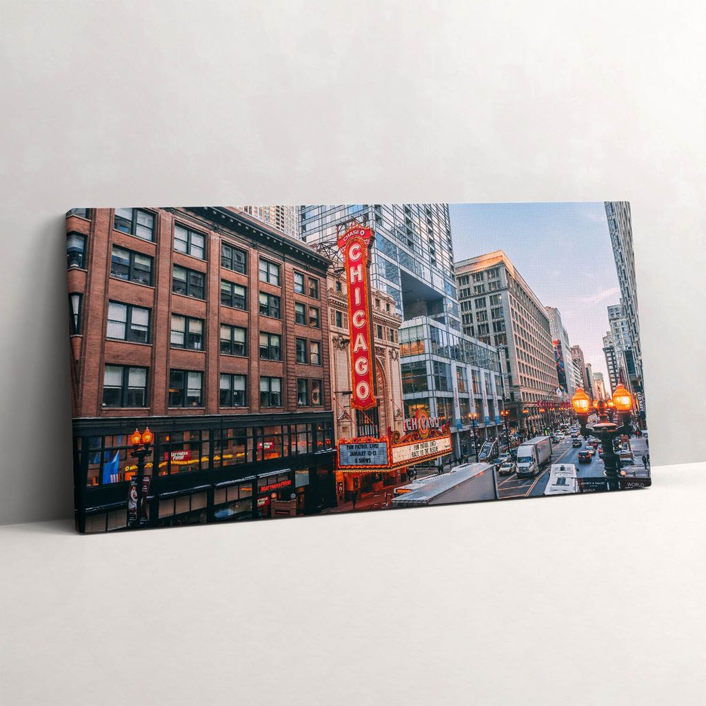 Foto von Gebäuden in Chicago – Leinwandbild Wandbild – 140x70 cm – Leinwandbilder – Wandbilder – Schlafzimmer – Flur