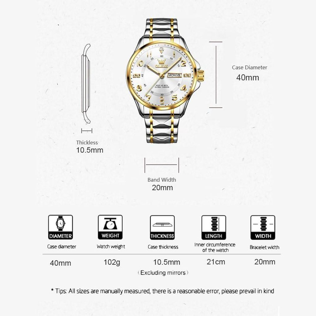 Herren Armbanduhr Edelstahl Analog Quarz Wasserdicht 30 m, Leuchtzeiger, Klassisch & Modisch, Verstellbares Armband, Geschenk für Männer