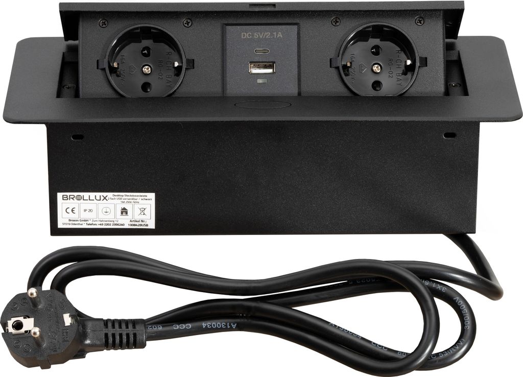BROLLUX Vestavná zásuvka, zapuštěná, 2násobná, s USB/USBC, Obrázek produktu 
