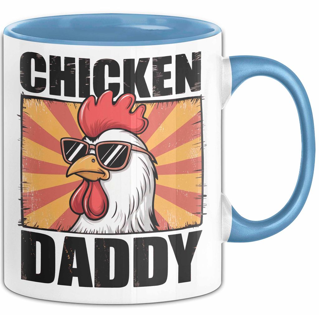 Huhn Tier Bauer Tasse Becher Geschenk Lustige Geschenkidee Spruch Hühnerpapa (Blau)