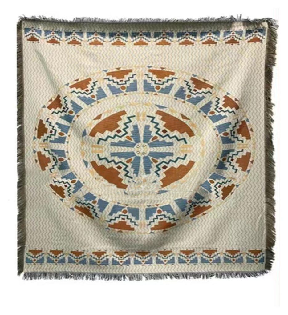 Vintage Sofa-Handtuch-Tischdecke, doppellagig, 2 Farben, 4-seitige Quasten, rechteckige Quaste für Picknick, 89,9 x 89,9 cm