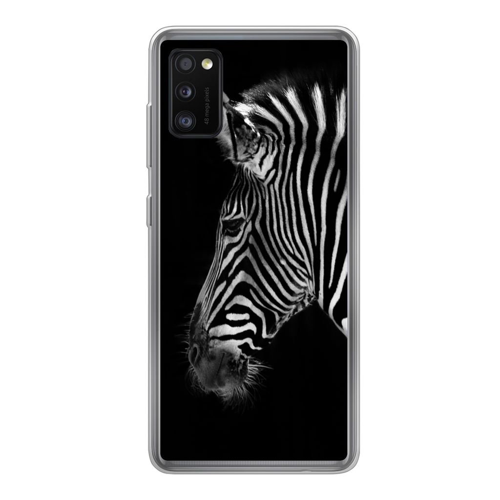 MuchoWow Handyhülle Schutzhülle Hülle für Samsung Galaxy A41 Zebra - Wilde Tiere - Schwarz Silikon Softcase Handy Hülle - Mobiltelefon