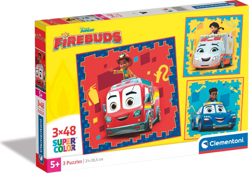 Clementoni Disney Firebuds Puzzle 3 x 48 Teile - Disney Puzzle 32 x 22 cm fr Kinder ab 5 Jahre - buntes Kinderpuzzle mit besonderer Leuchtkraft & F...