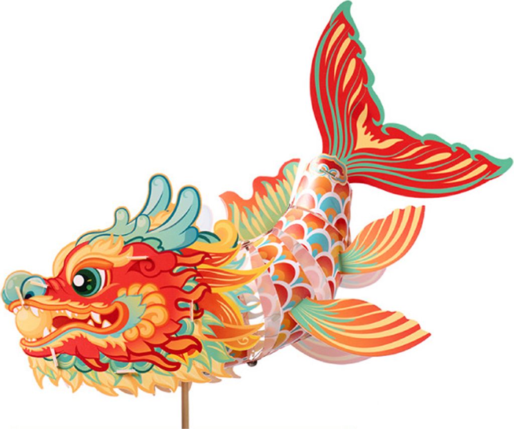 DIY Goldfisch Papierlaternen-Kit Chinesisches Neujahr Handgemachte Laterne mit Stangenfisch Nachtlicht DIY Laternen-Kit für das Mittherbstfest C