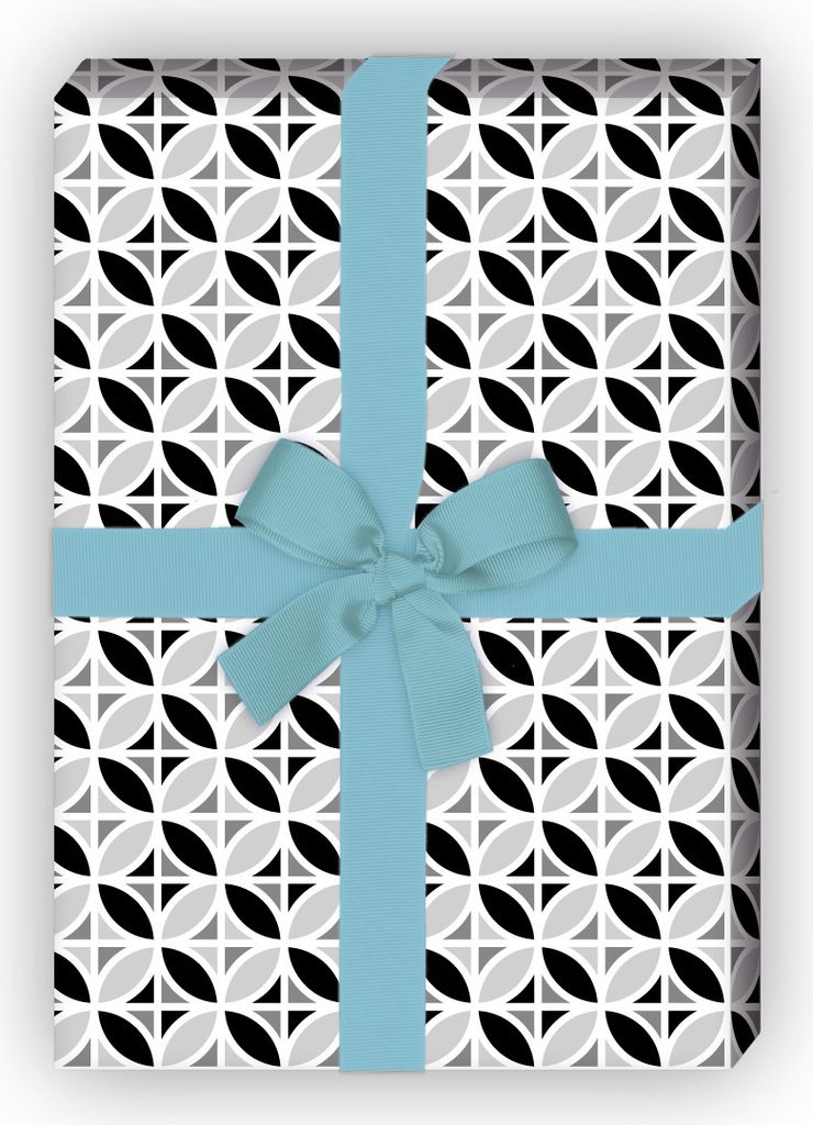 Grafisches Geschenkpapier mit Blumen, schwarz weiß - G7274, 32 x 48cm