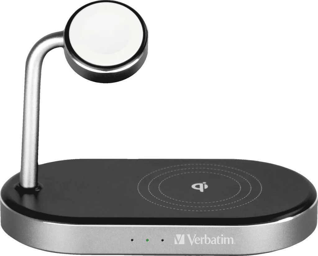Verbatim WCS-02 Chargeur 3-en-1 Qi Aluminium Gris pour Apple Watch