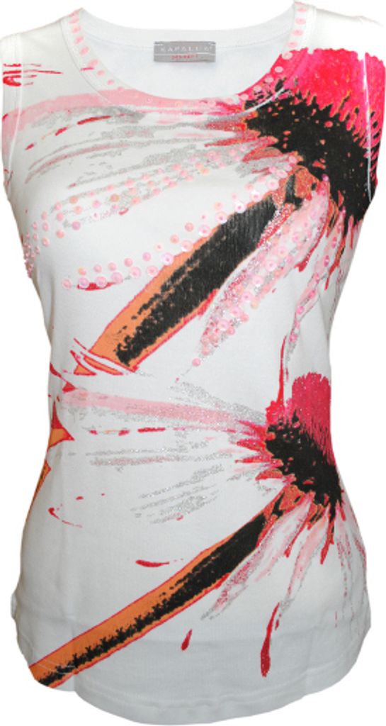 320590 Kapalua Damen Top Weiß/Rosa Gr. 42 – 100% Baumwolle, Pailletten & Strass