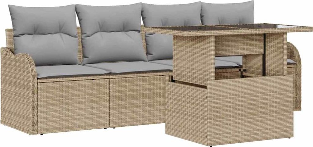 vidaXL Garten-Sofa-Set mit Kissen mit Kissen 5 pcs Beige Poly Rattan