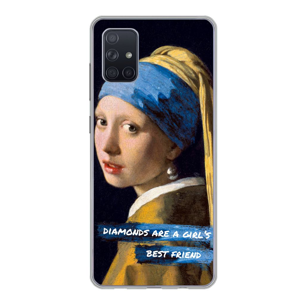 MuchoWow Handyhülle Schutzhülle Hülle für Samsung Galaxy A71 Girl with a Pearl Earring - Zitat - Schmuck Silikon Softcase Handy Hülle - Kart...