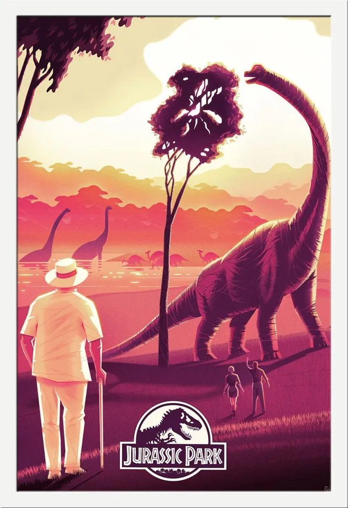 Poster Jurassic Park Encadré Shinsuke Blanc Vitre Acrylique Incassable