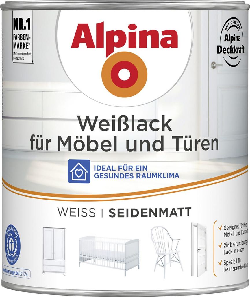 Alpina Weißlack für Möbel & Türen 750 ml weiß seidenmatt Produktbild 
