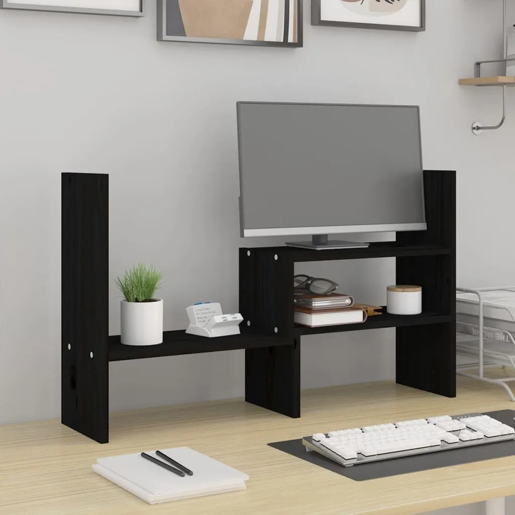 Support écran en bois de pin massif noir avec longueur extensible