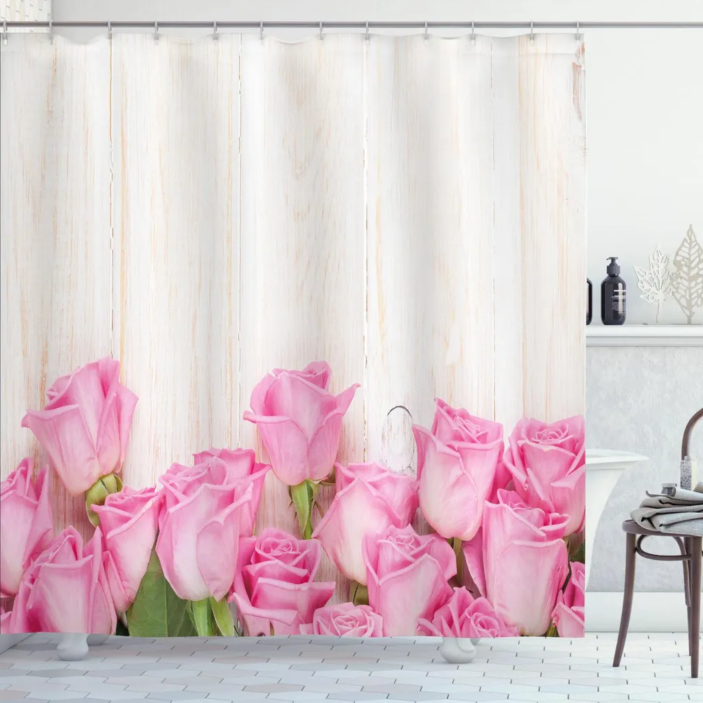 Rideau de douche Rose Lavable 175x240cm - Motif Floral Saint-Valentin