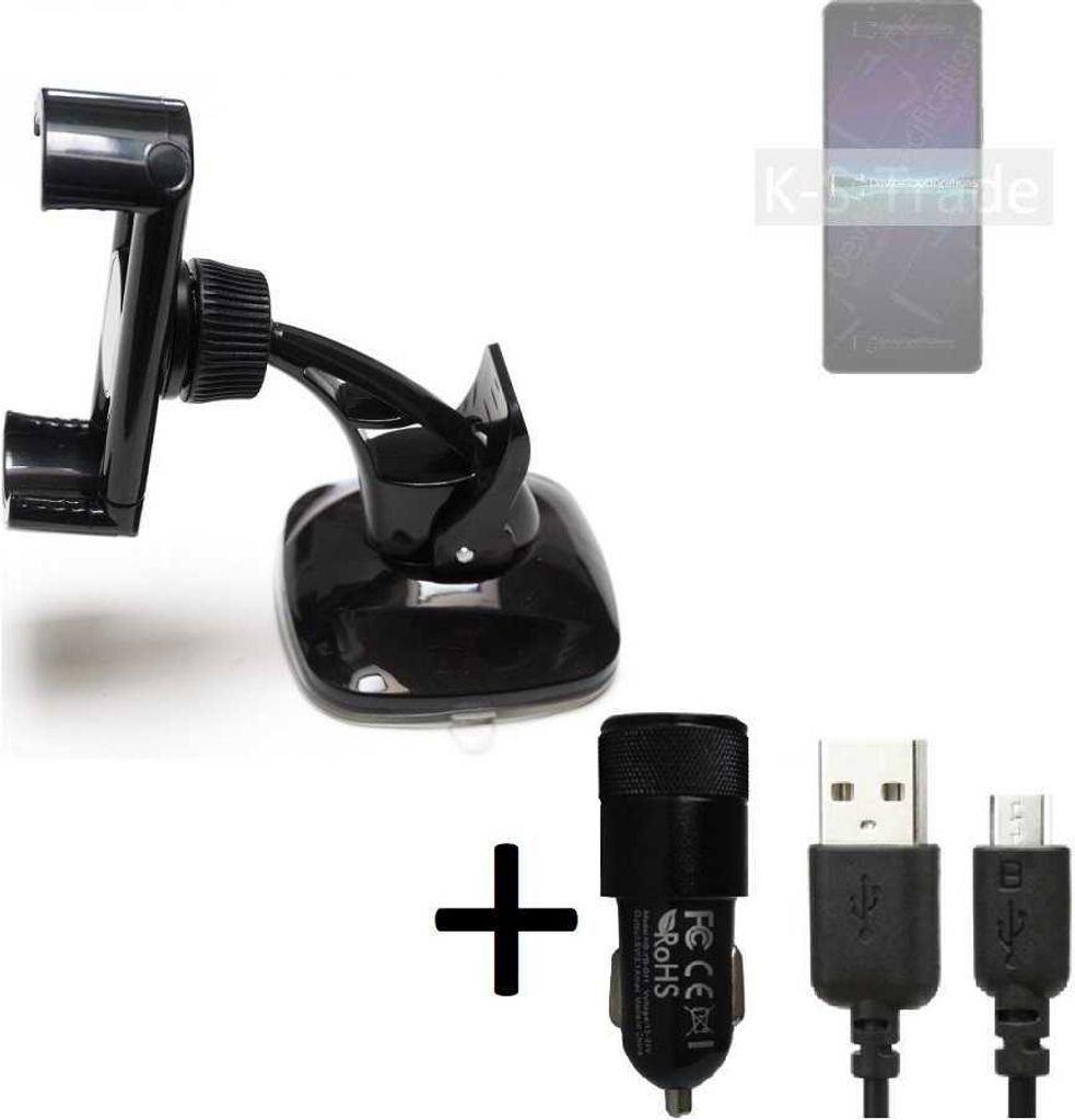 K-S-Trade Halterung kompatibel mit Sony Xperia 1 IV Windschutzscheibe / Armaturenbrett + LADEGERÄT mit Mico USB Kabel Autohalterung KFZ Halter