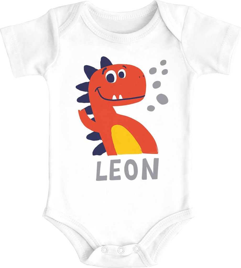 Baby Body mit Namen bedrucken lassen personalisierbar Dino Drache Krokodil kurzarm Baumwolle MoonWorks weiß 6-12 Monate
