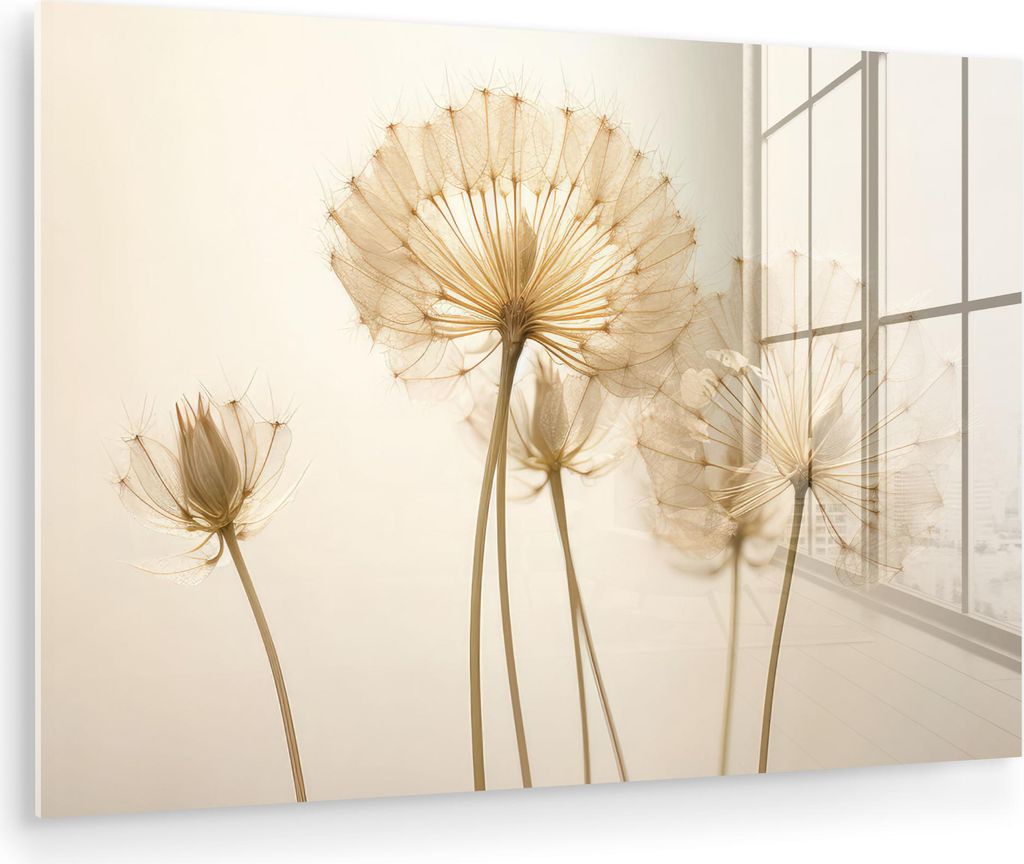 MuchoWow Glasbilder - Bilder auf Wandbild - Foto auf Glas Sonnenlicht - Löwenzahn - Botanisch - Blumen 60x40 cm Wanddekoration aus Glas - Acrylgla...
