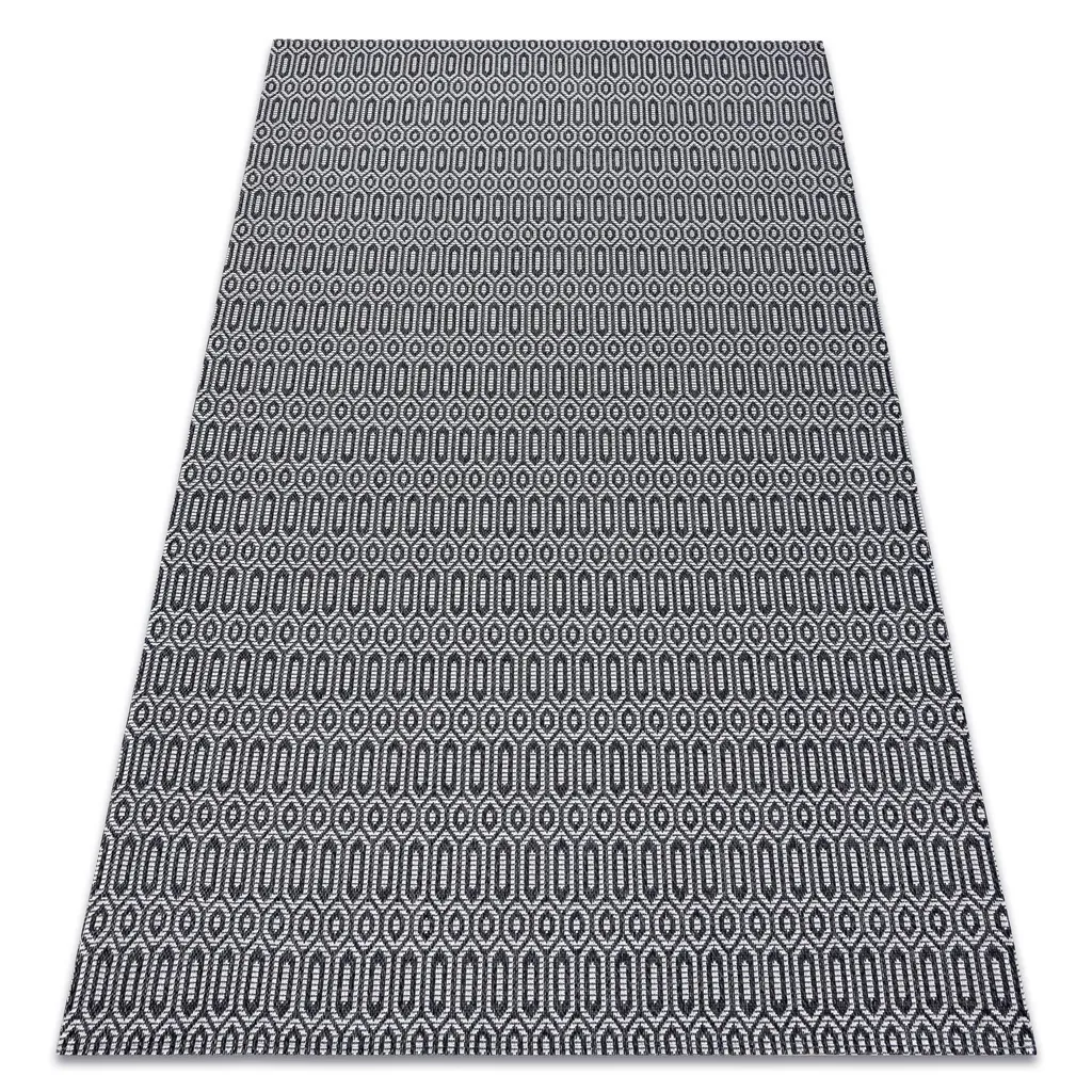 Tapis Sisal Anti-Poussière en Coton Recyclé Noir et Gris 114x170 cm