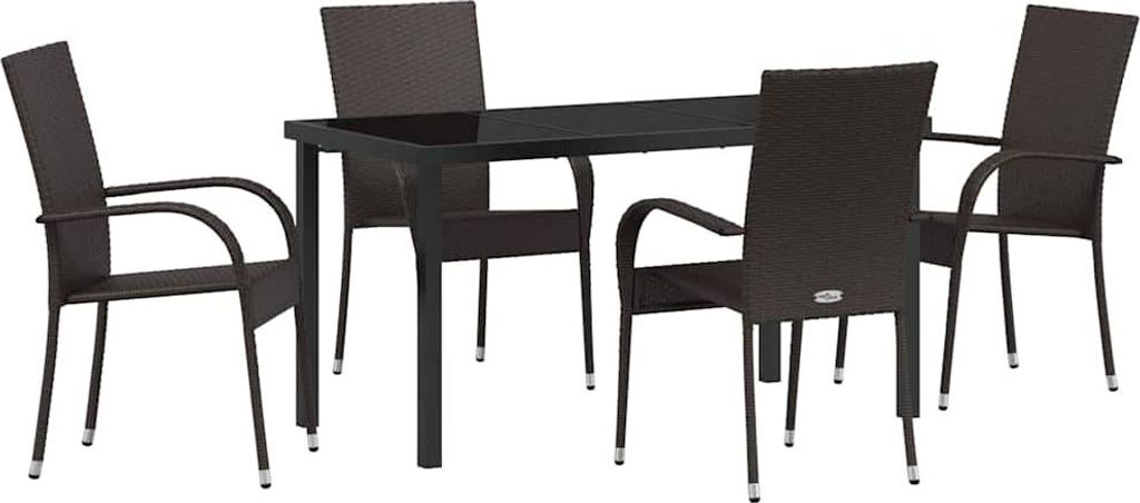 "im Sonderangebot" Garten Essgruppe - elegantes Design - Sitzgruppe/Tisch+ Stuhl - 5 pcs Braun Pulverbeschichteter Stahl - Terassenmöbel DEMöbel9...