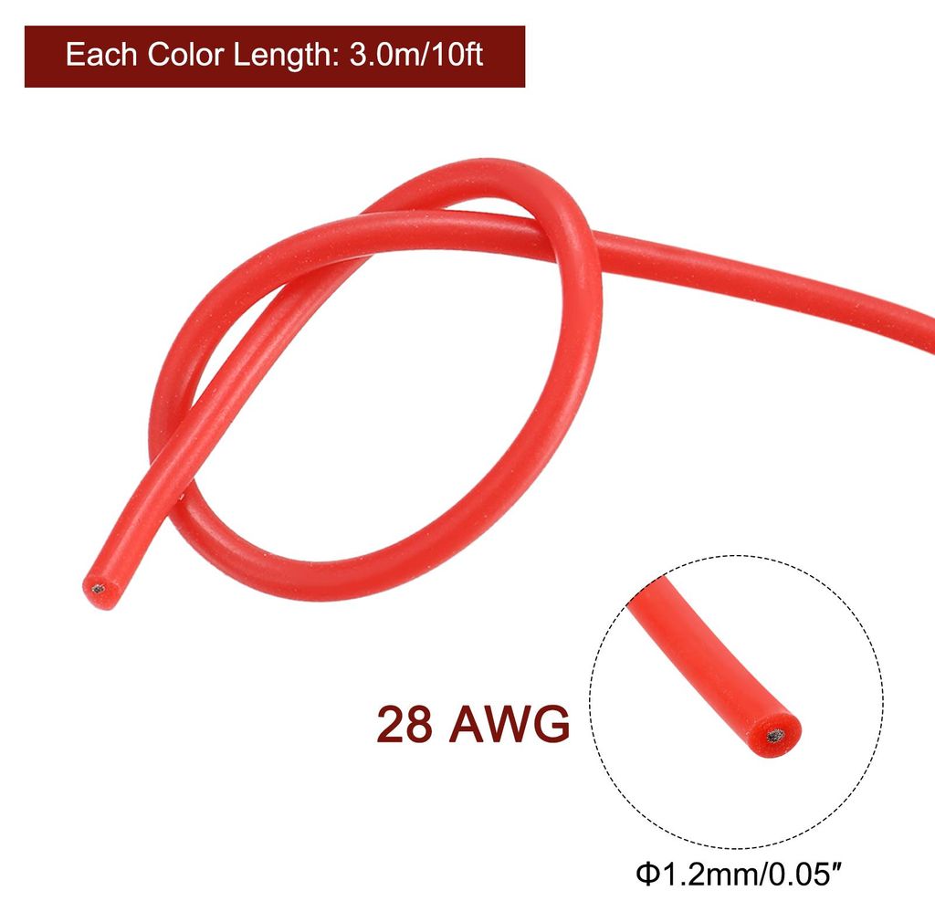 28AWG Elektrischer Draht Kabel 3 Meter Litzendraht Silikon Verzinnte Kupferdrahtspule je 0,08 mm2 Solid Elektronik Wire fš¹r DIY RC-Modell Lampen...