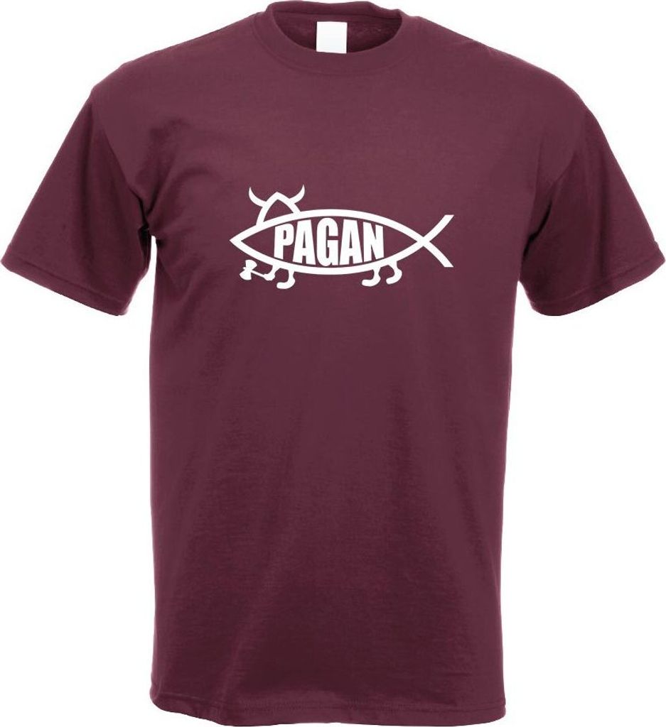 Kiwistar - T-Shirt - Burgund - Pagan Fisch Motiv Bedruckt Funshirt Design Print - mit Motiv Bedruckt - Funshirt Design - Sport - Freizeit - Herren - L