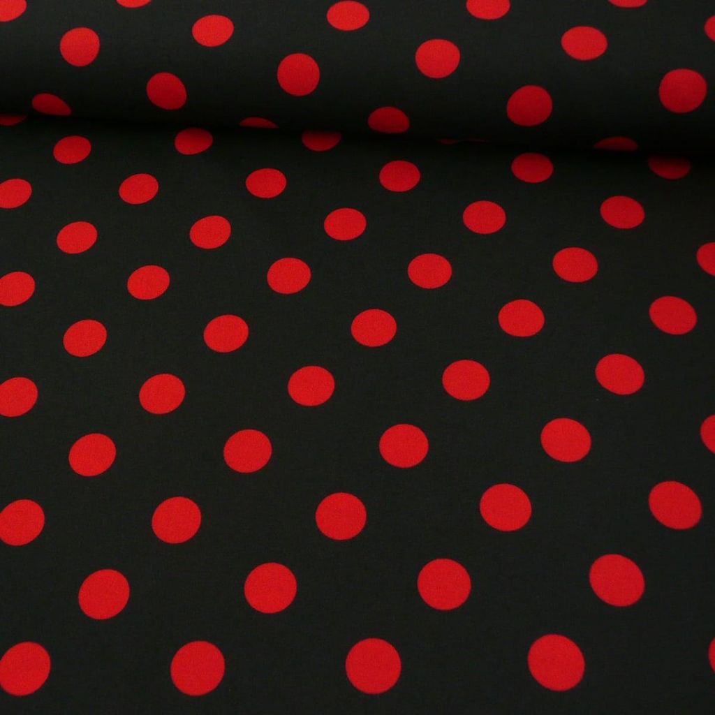 Polyester Meterware Punkte groß schwarz rot 150cm Produktbild 