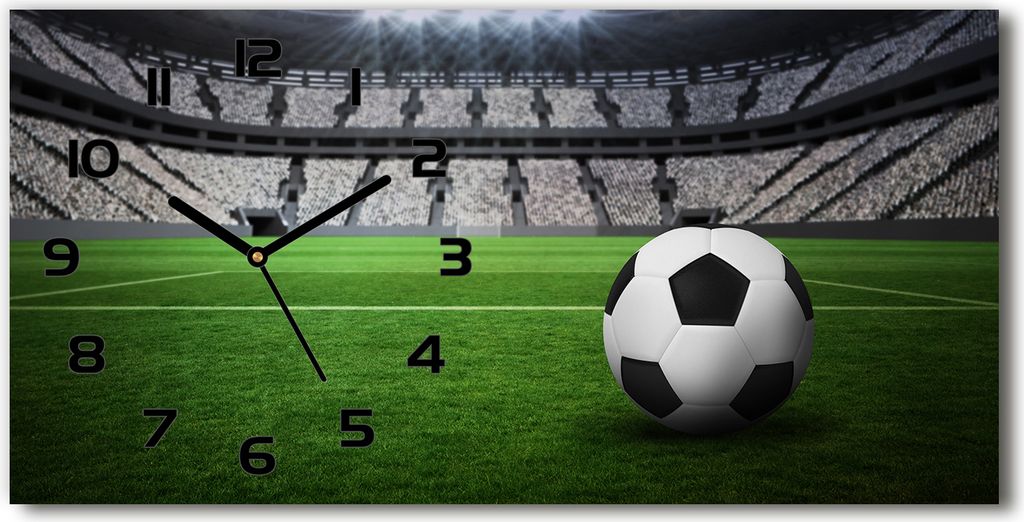 Wanduhr aus Glas – 60x30 cm - Glasbild - Glasuhr - Gehärtetes Glas - schwarze-zeiger - Ball im Stadion