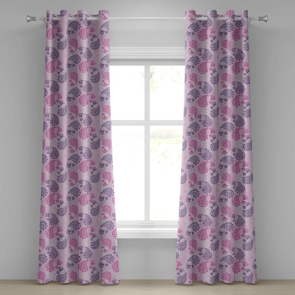 ABAKUHAUS Tenda con occhielli color malva, motivo tradizionale turco arabesco Paisley con stampa artistica effetto vintage, tende decorative a 2 pannelli, 280 cm x 245 cm, fucsia viola