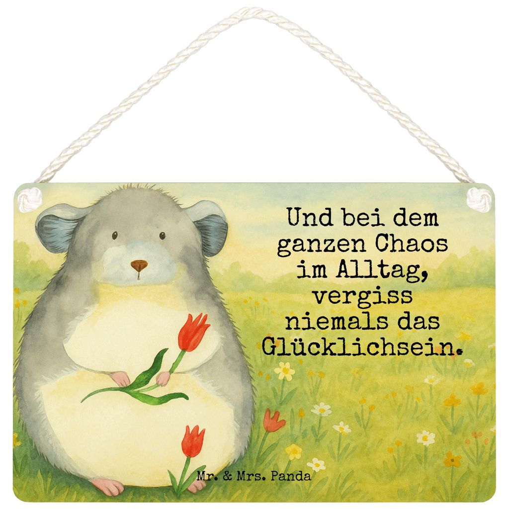 Mr. & Mrs. Panda Schild Chinchilla Blume Design DIN A6 - Weiß - Geschenk, Dekobrett, Lustige Sprüche, Chaos, Büro, Chinchillas, Türschild, klei...