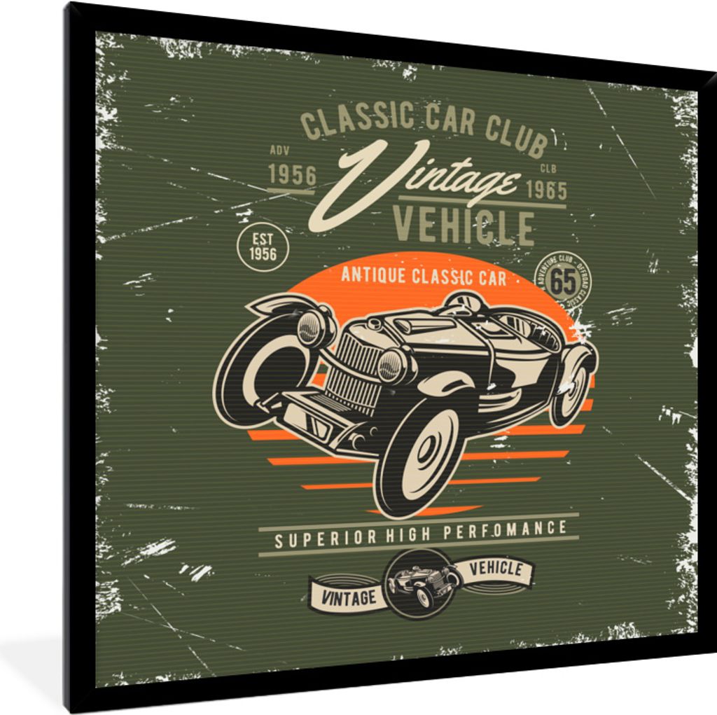 MuchoWow MuchoWow Gerahmtes Poster Oldtimer - Oldtimer - Auto 40x40 cm - Poster mit zchwarzem Bilderrahmen - Mit Rahmen - Wanddekoration Schlaf...
