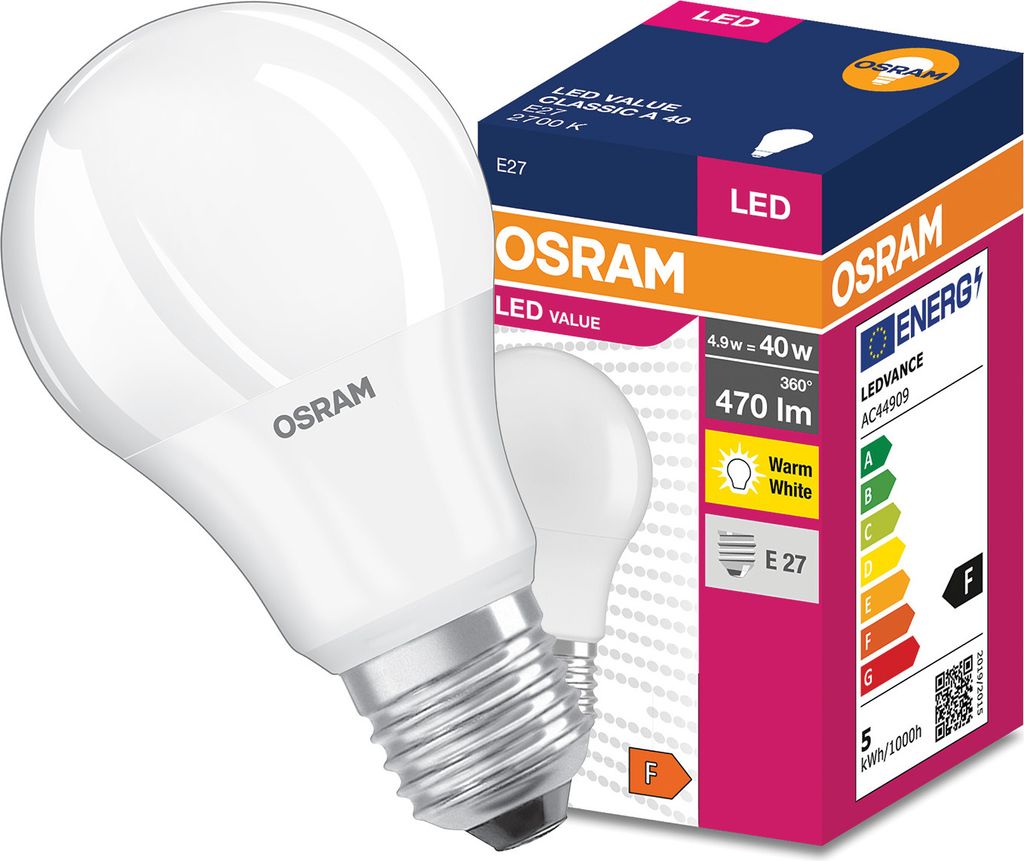 Osram LED CLASSIC A V, 4,9 W, 40 W, E27, 470 lm, 10000 h, Zdjęcie produktu 