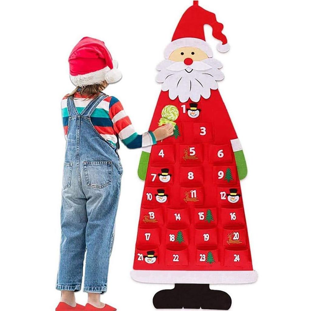 Adventskalender zum Befüllen Kinder, Stoff-Adventskalender, Weihnachtskalender selbst Befüllen Santa, Adventskalender Taschen