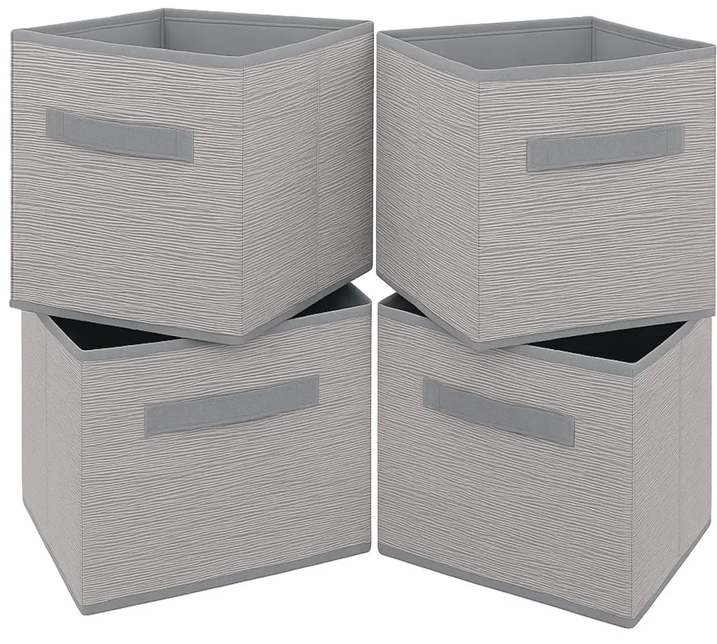 Paniers de rangement gris 25 cm en tissu - Lot de 4 casiers pliables