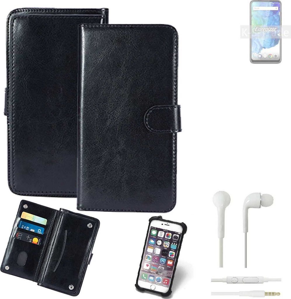 K-S-Trade 360° Hülle kompatibel mit Energizer Ultimate U630S Pop inkl. Headphones schwarz Kunstleder Case BookCase WalletCase Kunstlederederhülle